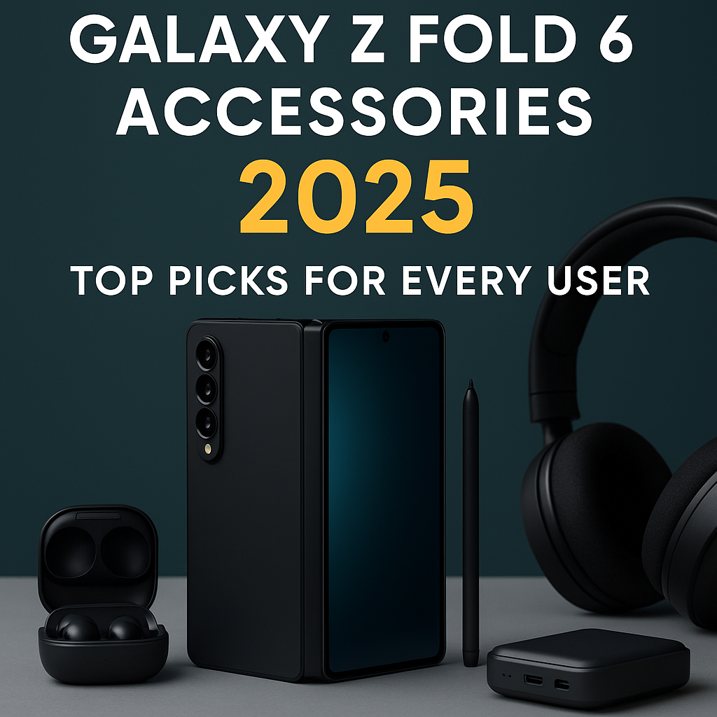 Galaxy Z Fold 6 accessories 2025 including S Pen, earbuds, charger, and protective case